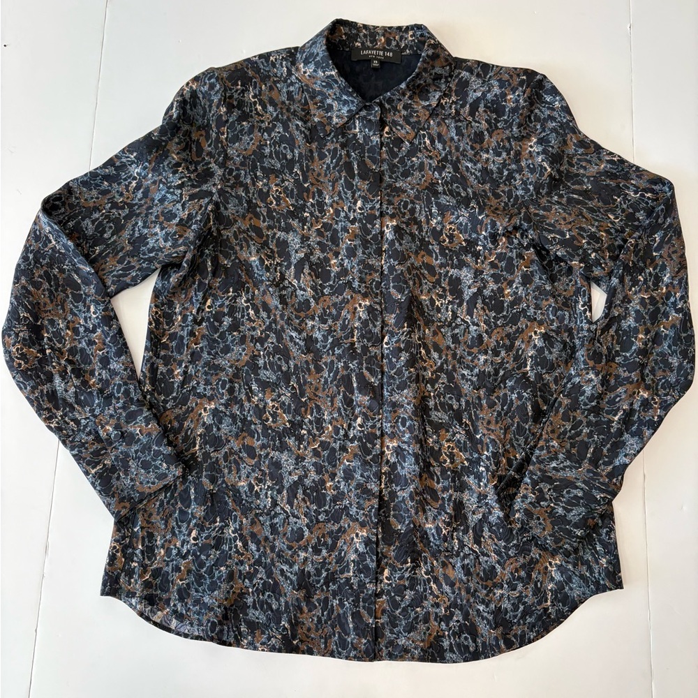 Lafayette 148 New York Silk Multicolor Button Down Shirt XS - Picture 2 of 6